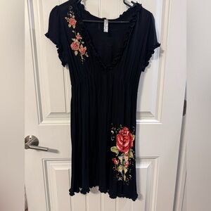 Voll Style Black Dress with Red Rose Tattoo Design